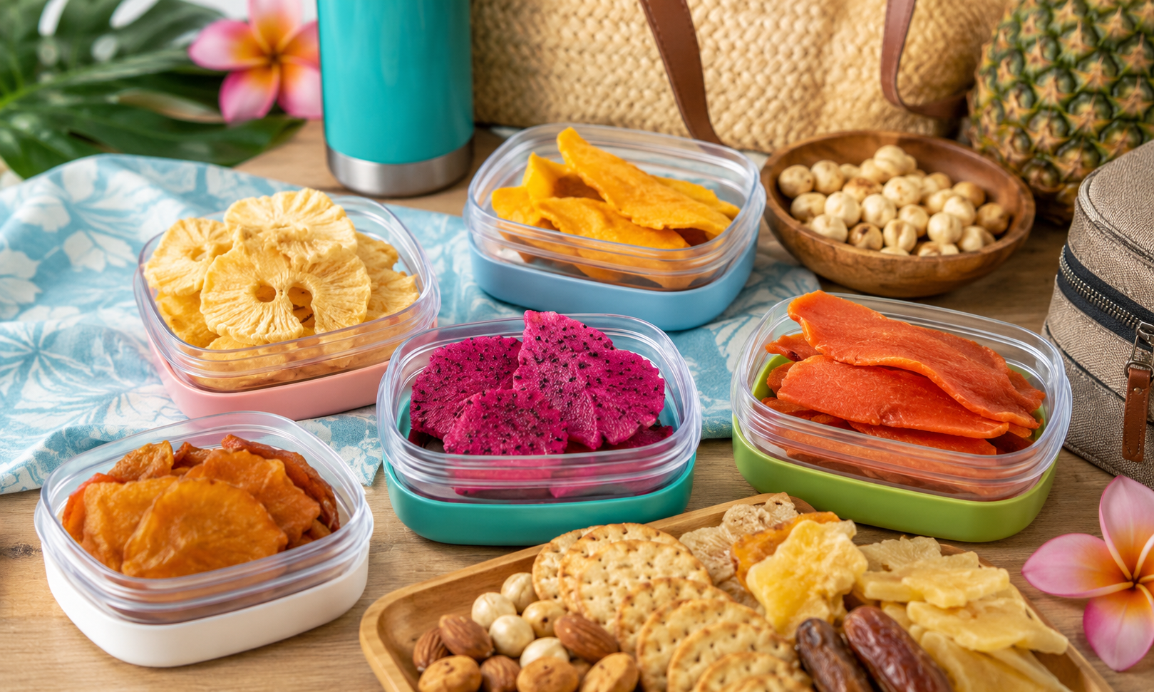 Tropical Dried Fruit Snack Ideas for Lunchboxes, Desk Drawers and Travel Days